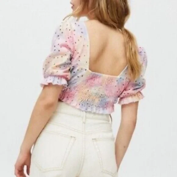 Urban Outfitters Tie Dye Puff Sleeve Crop Top XS - Picture 2 of 12